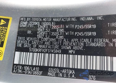 2015 Toyota Highlander Limited V6 from USA, damaged, VIN 5TDDKRFH2FS145849